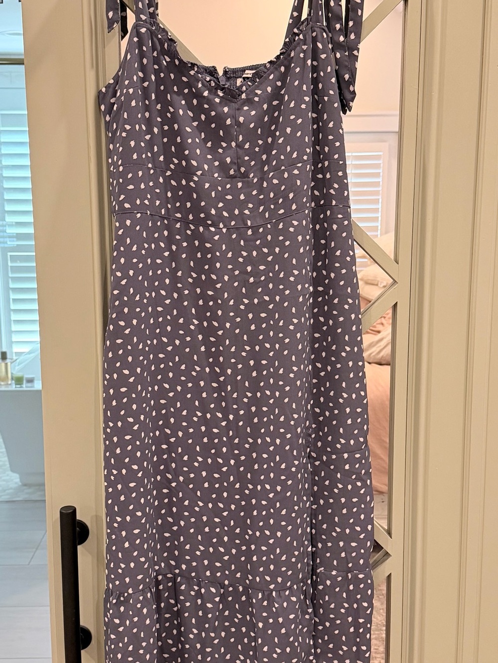 Abercrombie & Fitch Dusty Blue Midi Dress with White Dot Print